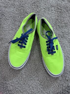 Vans Bright Neon Green Canvas Low-Top Sneakers with Blue Laces